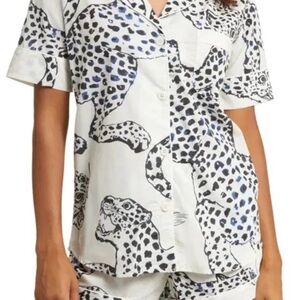 Leopard Print Short Sleeve Pajama Top - White/Black